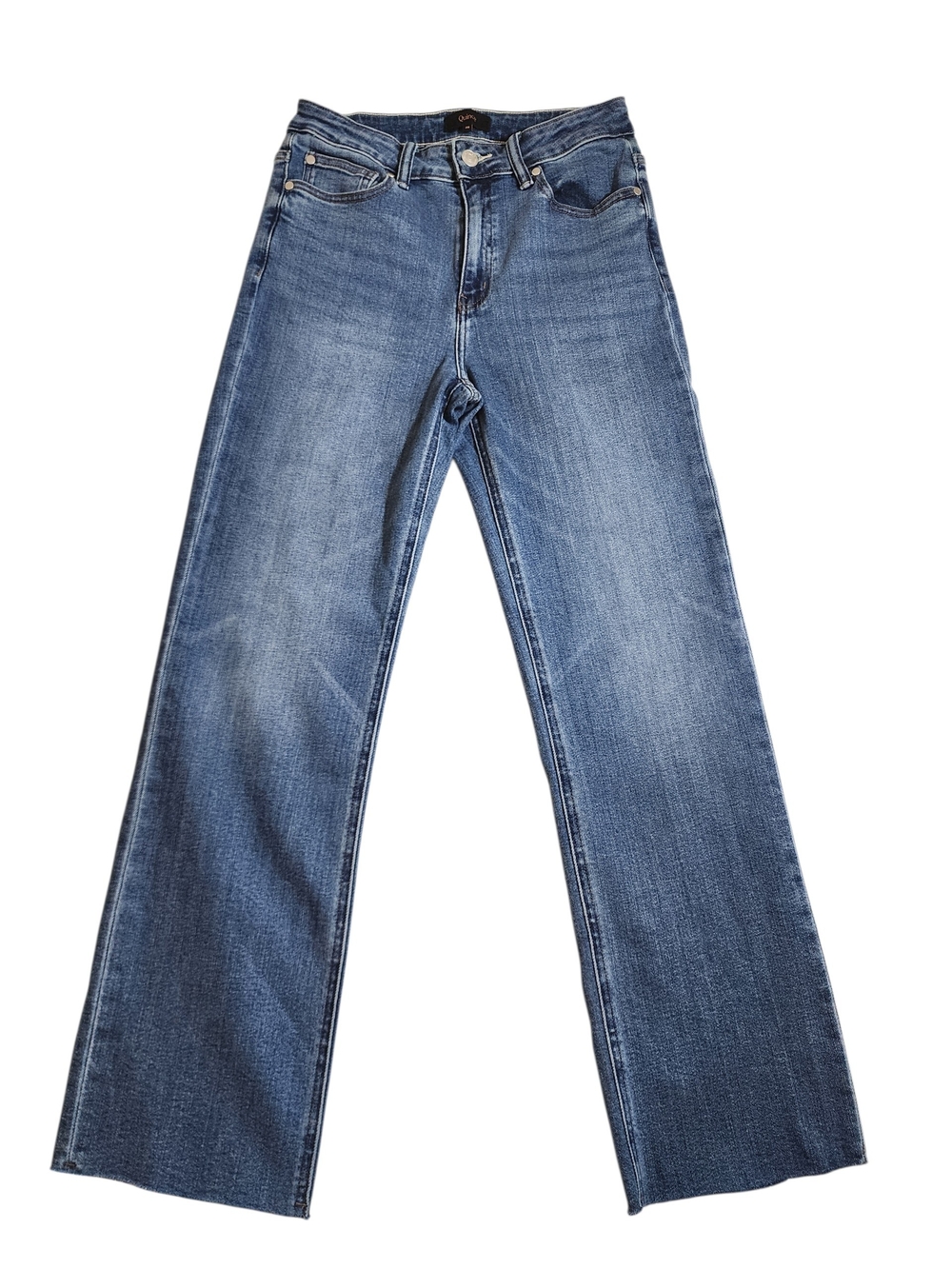 Quince Bella Straight Stretch Jeans Twilight Blue Fray Hem Size 28